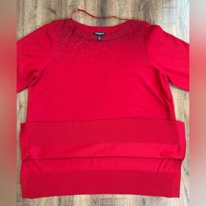 CABLE & GAUGE woman Women's Red Solid Knit Scoop Neck Rhinestone Tunic 2X
